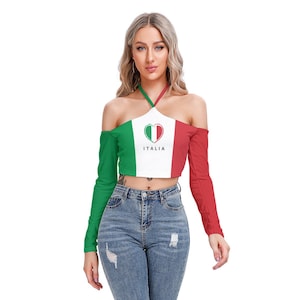 Italian Flag Crop Top: Halterneck Long Sleeve Italia Pride