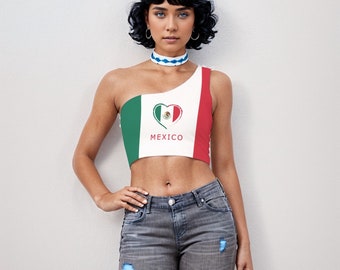 Mexico Flag One-Shoulder Crop Top: Mexican Pride Fashion