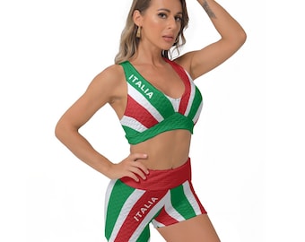 Ensemble soutien-gorge Italia aux couleurs du drapeau italien Ensemble de sport Italian Pride inspiré du drapeau italien Cadeau pour les amateurs de culture italienne