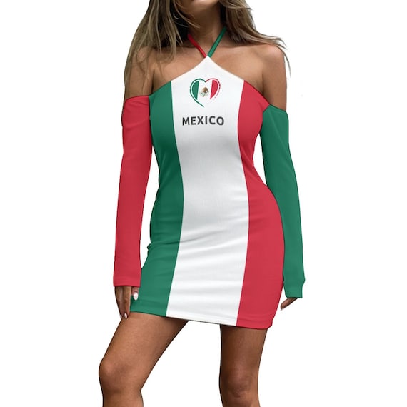 Mexican Flag Halter Dress: Long Sleeve, Off-shoulder, Mexico Pride - Etsy