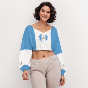 Guatemala Flag Crop Top: Long Sleeve V-Neck Pride Shirt