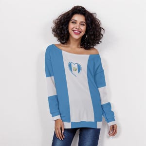 Guatemala Oversized Off-Shoulder Sweatshirt Colors of Guatemalan Flag Personalizable for Color or Text Gift for Lovers of Guatemalan Culture
