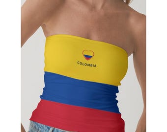 Colombian Flag Strapless Top: High-Elastic, Double-Layer, Off-the-Shoulder Top for Lovers of Colombia