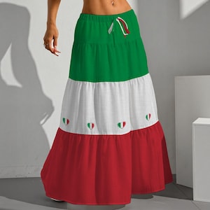 Italy Flag Colors Maxi Skirt: Pleated Long Skirt - Support Italy with Italian Tricolour Skirt