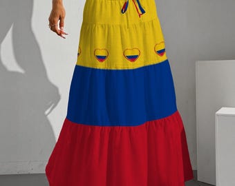 Falda larga con la bandera colombiana: falda larga plisada - Apoya a Colombia