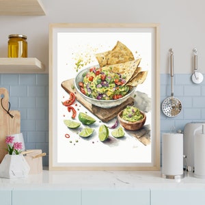 Guacamole watercolor print, food print, Guacamole watercolor decor, nachos wallart, Guacamole poster, nachos poster, kitchen poster