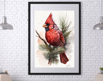 Northern cardinal watercolor print, bird print, cardinal watercolor decor, cardinal poster, cardinal wall art