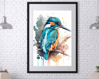 Kingfisher watercolor print, Kingfisher print, Kingfisher watercolor decor, Kingfisher poster, Kingfisher wall art