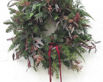 Make your own Christmas Wreath Kit | DIY Wreath Kit | Seasonal Fresh Flowers | Burgundy Christmas Door Wreath | PREORDER from 24th Nov