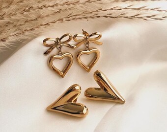 Earring heart stud 18K gold plated - nickel free