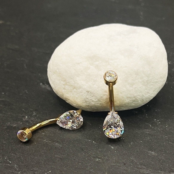 Belly button piercing titanium stones in teardrop shape 1.6*10 mm gold