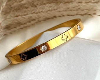 Bracelet Clover - Plaqué or 18 carats avec pierres de zircon de haute qualité