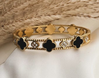 Bangle Black Clover - 18K gold plated with high-quality zircon stones all around