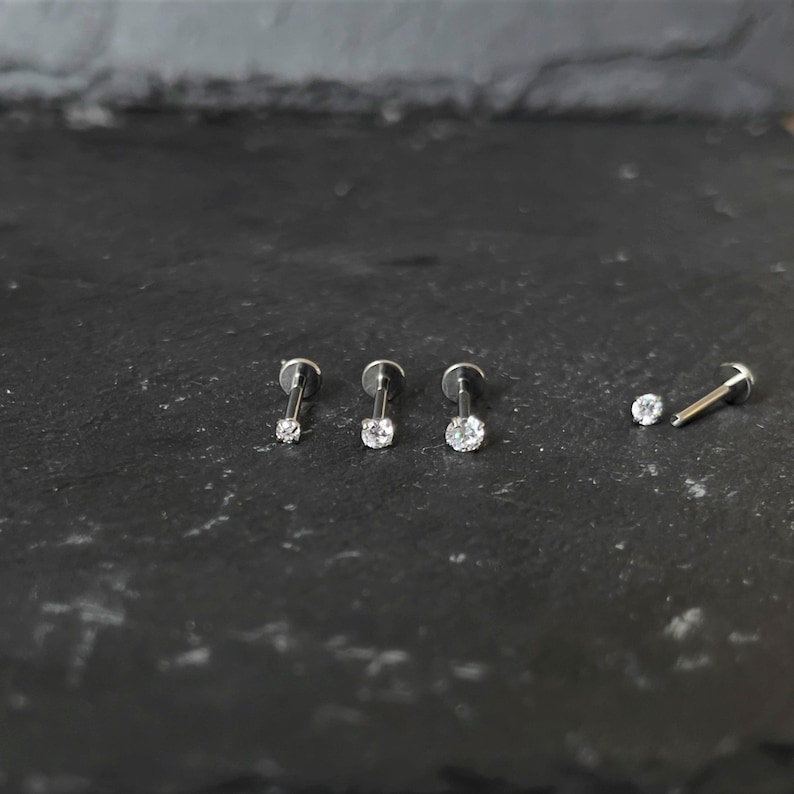 Piercing titanium plug with stones, piercing ear, helix conch tragus piercing lips piercing nose labret piercing etc. image 5