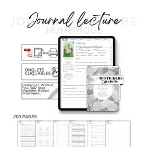 Digital or printable reading journal + 200 pages available in 2 colors. Reading sheets / follow-ups / challenges / trackers / budget
