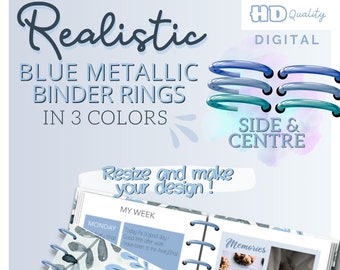 Blue Binder rings digital Planner / 6 types of spirals - binder rings