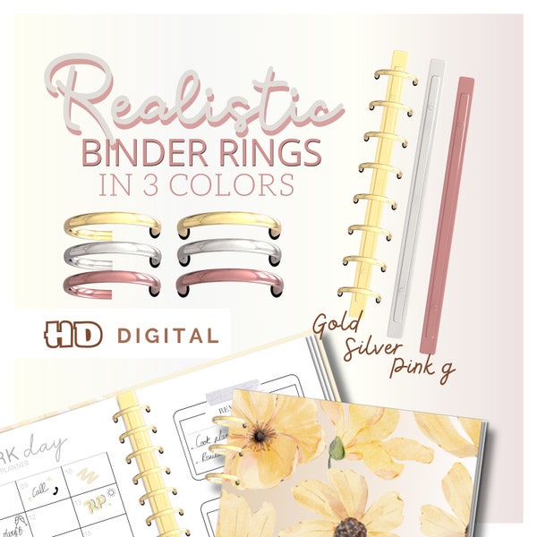 Rose gold silver and gold - Binder rings spine digital Planner / spiral and binder support - binding rings
