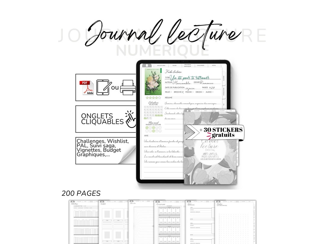 Digital or Printable Reading Journal + 200 Pages Available in 2 Colors ...