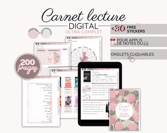 Journal de lecture digital ou à imprimer + 200 pages dispo en 2 couleurs. Fiches lecture / suivis / challenges / trackers / budget