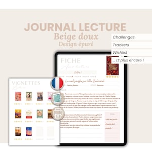 Digital reading journal in French, compatible with Goodnotes and other apps - Soft beige and white colors
