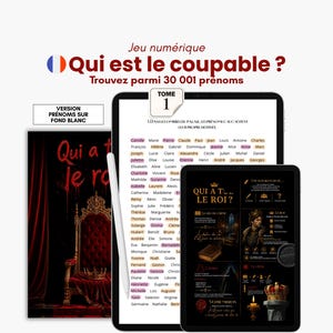 Qui est le coupable ? TOME 1 Le roi - Eliminez les prénoms - Puzzle book numérique - Livre de jeu - Jeu ipad - Jeu prénoms