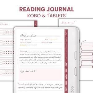 Diário de leitura - Planejador colorido Kobo Libra - Planejador de leitura para tablet. Desafio de leitura, rastreador de leitura, resenha de livros