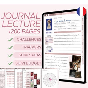 Journal de lecture digital ou à imprimer + 200 pages. Carnet lecture, Fiches lecture, suivis lecture, challenges lecture, trackers / budget
