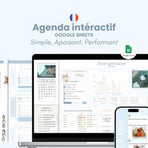 Agenda & To-do list en Français Google sheets Bleu et Beige - Pour toutes les années - ordinateur, téléphone, tablette