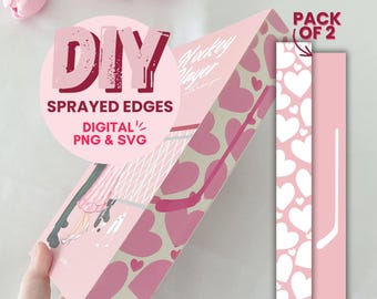 Puede incluir: Descarga digital de bordes rociados DIY para una invitación a una fiesta de bienvenida al bebé de hockey. El diseño presenta una pareja en patines con corazones y un palo de hockey. La descarga incluye dos bordes rayados rosa y blanco con corazones blancos.