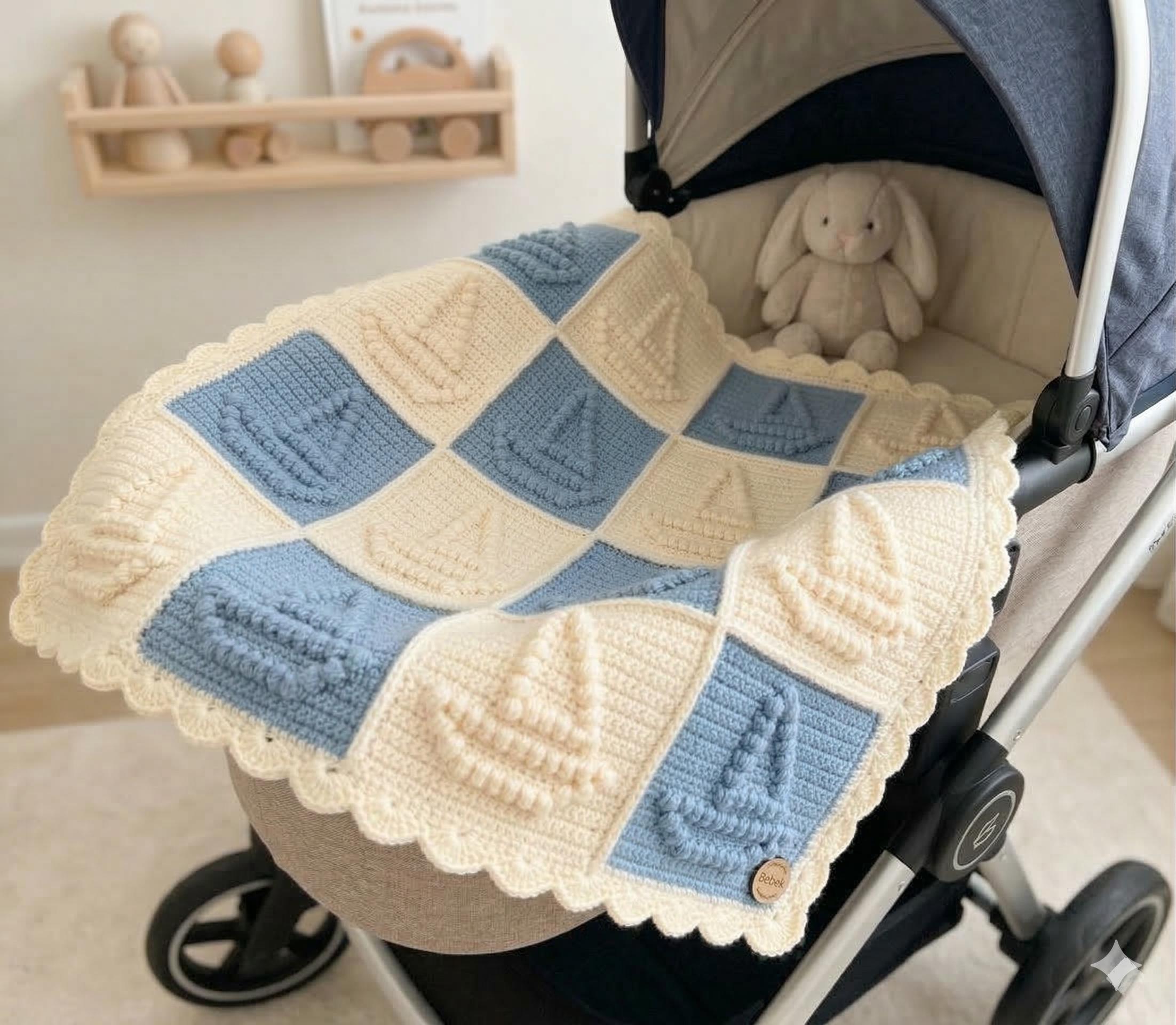 Crochet Sailboat Baby Blanket Pattern, Nautical Popcorn Stitch PDF (US ...