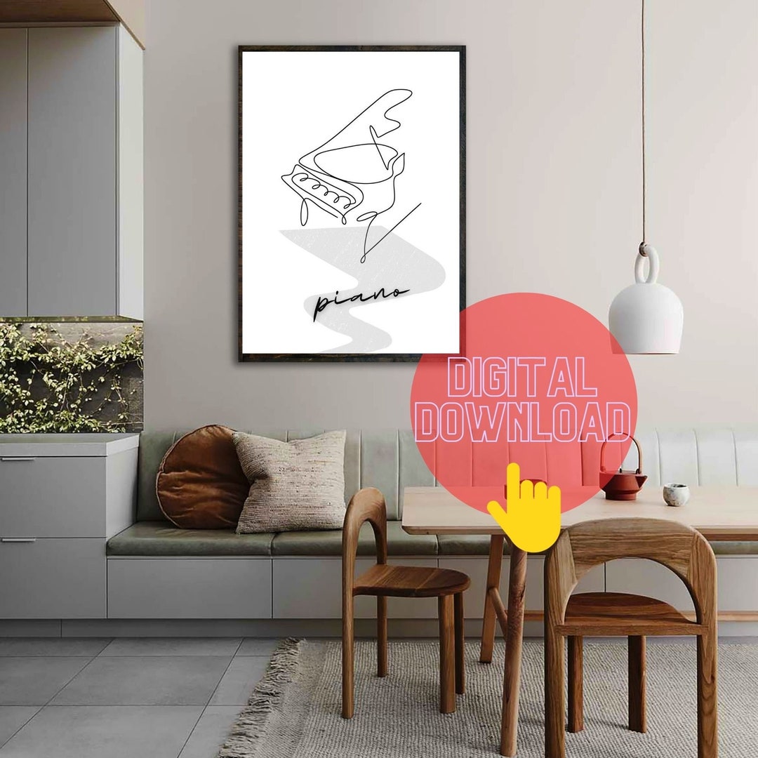 Minimal Musical Art Print, Line Art Set, Piano Design, Digital Print, Musicthemed Wall Decor