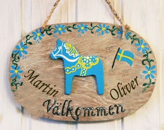 Welcome door sign Sweden Scandinavian Välkommen wooden sign