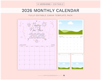 2026 Calendar Canva Editable Templates: Editable Canva Design, Custom Photo Calendar, Family Photo Calendar, Canva Drag and Drop Calendar