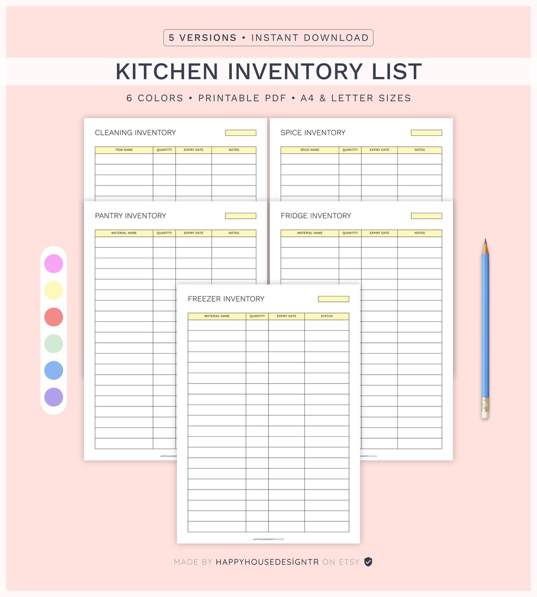 Printable Kitchen Inventory List: Pantry, Fridge, Freezer, Spıce ...