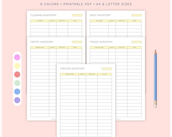 Printable Kitchen Inventory List: Pantry, Fridge, Freezer, Spıce, Cleaning List (Digital Download A4/Us Letter Sizes)