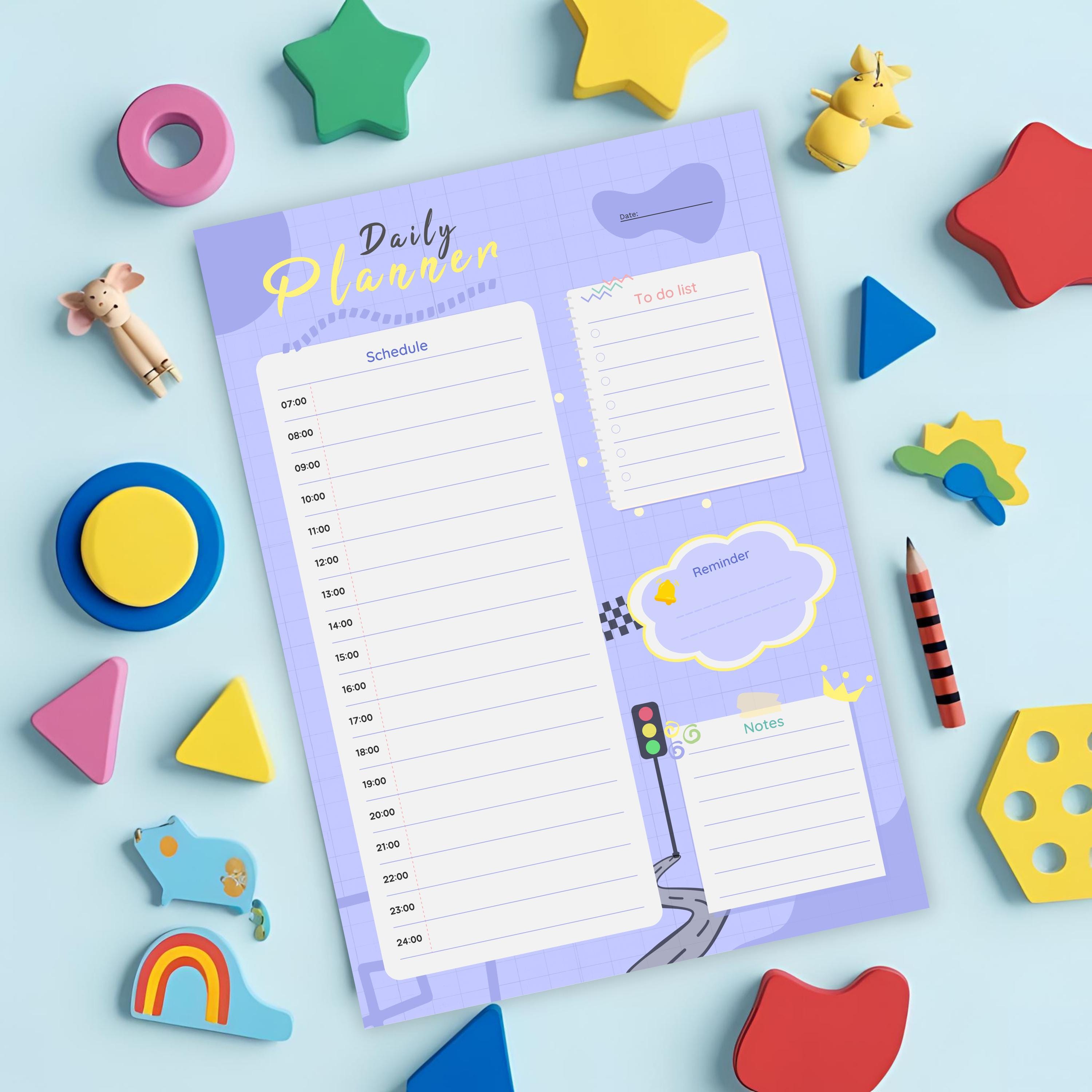 Kids Hourly Daily Planner Printable, Daily Routine & To-do List for ...