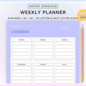 Printable Weekly Planner | Homeschool weekly schedule printable | Weekly planner To Do List | Weekly Goals Planner | Instant download