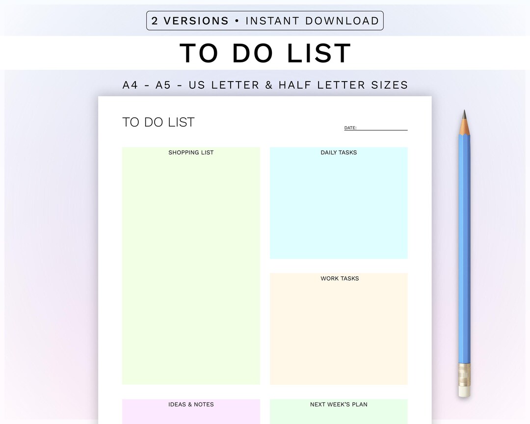 Printable To-do List Planner: Daily Task Organizer, Instant Download ...