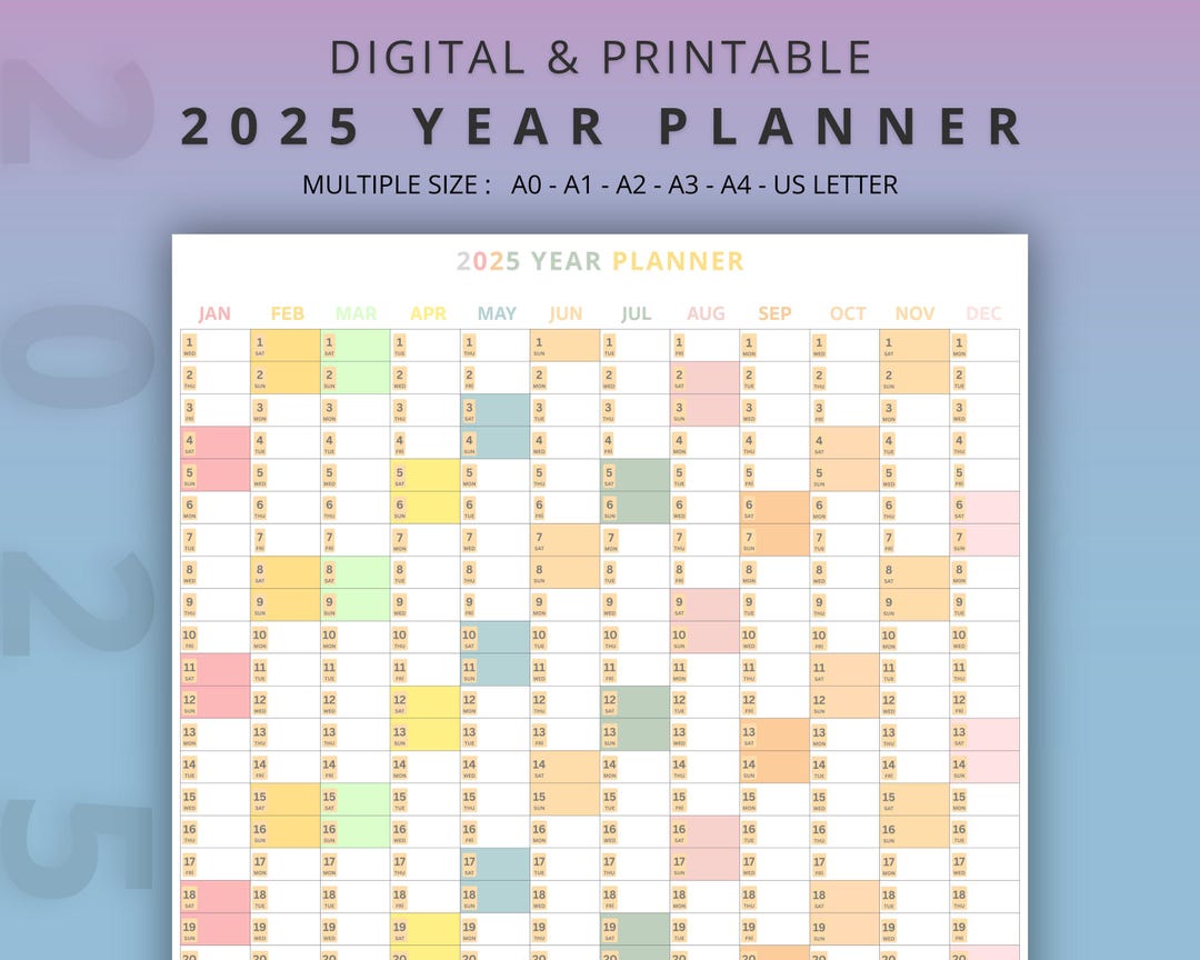 2025 Yearly Planner Printable, Printable Planner, 2025 Calendar, Wall