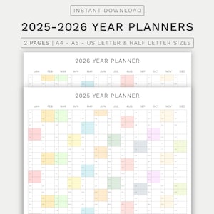 2025-2026 Yearly Planner: Printable Wall Calendar (Digital Download A4/A5/Letter Sizes)