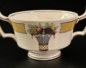 Directoire Wedgwood, Yellow Band, Smooth, Footed Bouillon Cup, 2.25"