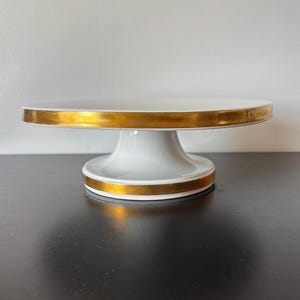 Vintage Ernest Sohn Creations Pedestal Cake Plate, Gold band rim & base, USA