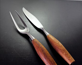 Vintage Dansk Fjord Carving set, Teak handles, original box, Jens Quistgaard