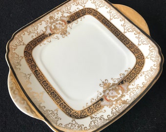 Vintage Meito Hand-Painted Square Handled Cake Plate