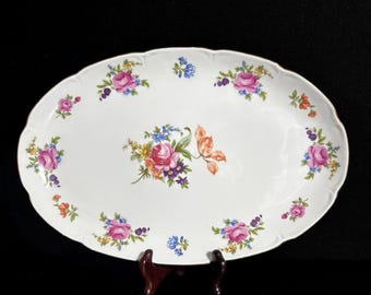 Vintage Graf Von Henneberg Porcelain Platter, Floral Motif, Gold Trim