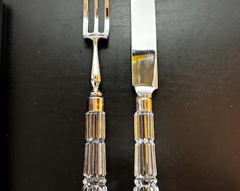 Vintage Waterford Crystal Lismore Two Piece Carving Set, Three Tined Fork and Knive, with box, Excellent