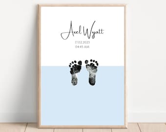 Personalised Minimalistic Pastel Baby Footprint Kit - Keepsake Print, New Baby Gift, baby feet print