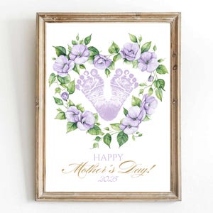 Atividade de pegada para impressão do meu primeiro dia das mães, artesanato de pegada do primeiro dia das mães do bebê, artesanato de arte para crianças, artesanato de pegada para crianças faça você mesmo