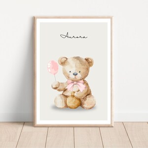 Printable Personalized Name Nursery decor, Custom name baby shower gift, teddy bear nursery neutral wall poster,  baby decor newborn nursery