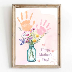 Paquete de arte con huellas de flores para el Día de la Madre para imprimir, regalo de manualidades para mamás, bebés, niños, niños pequeños o preescolares, tarjeta de regalo de recuerdo para hacer uno mismo